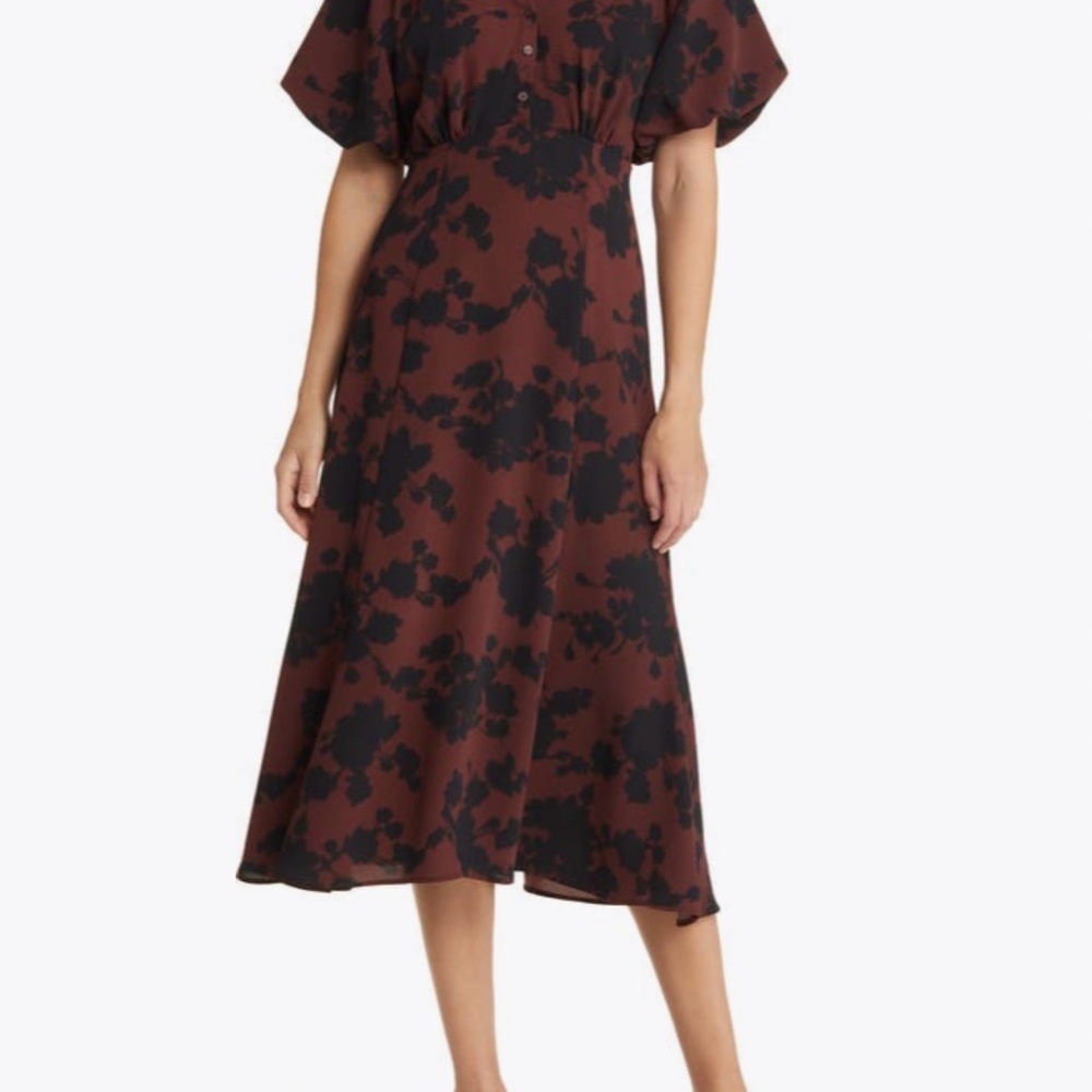 NWOT Nordstrom Raisin Midi Dress with Black Floral Motif XXL